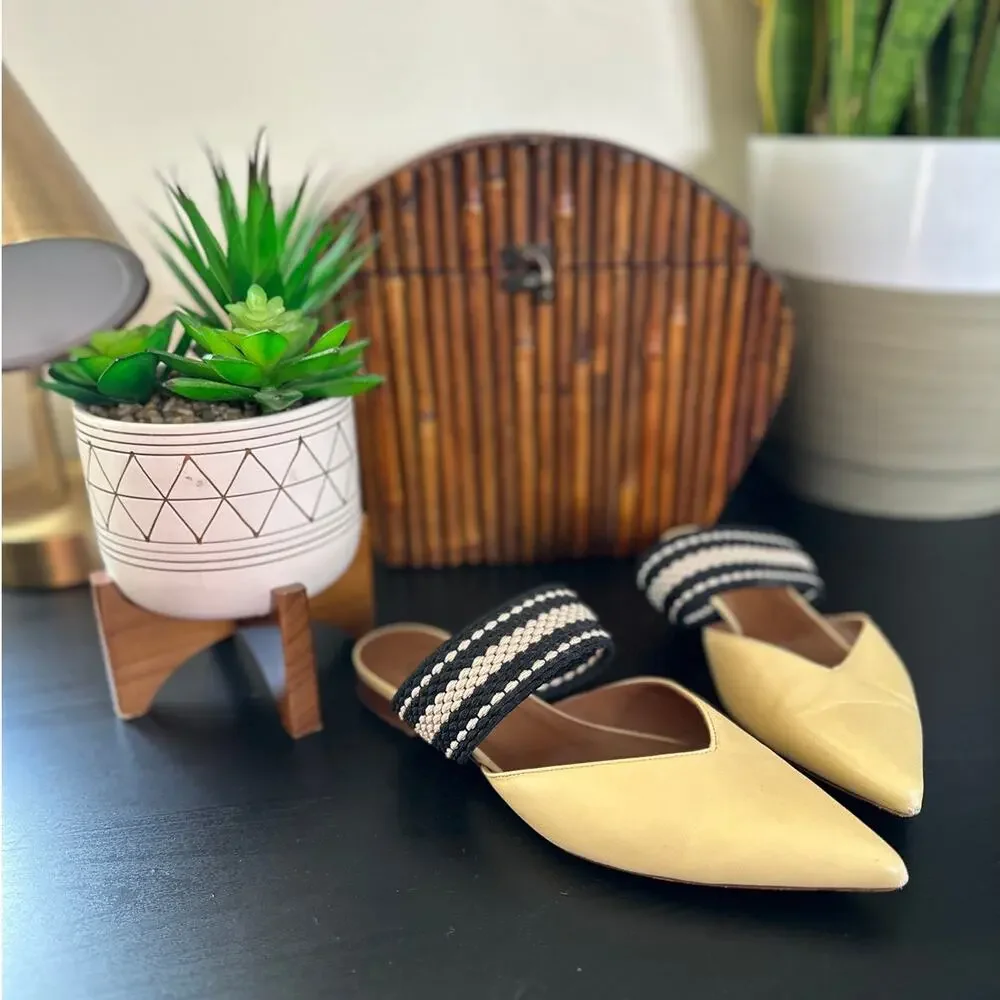 MALONE SOULIERS x ROKSANDA Hannah Leather Flats Woven Strap Vanilla Yellow